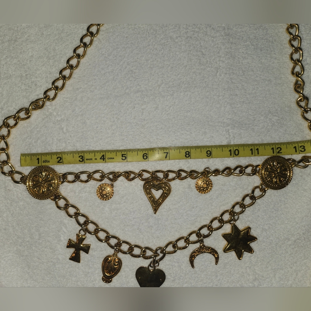 ESCADA 80's Vintage Gold Mystic Cross Charm  Chain Belt.  Excellent Cond. - Picture 9 of 9